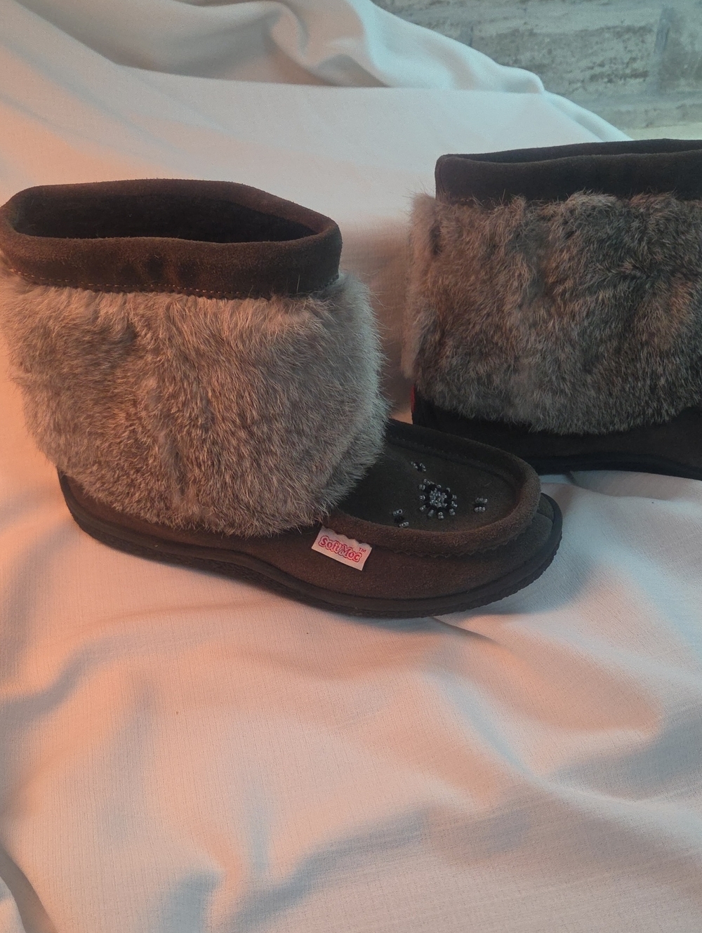 Cozy Fur Brown Moccasin  Boots Soft Slip-On Comfort